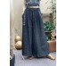 Casual Grey Elastic Waist Drawstring Pockets Linen Wide Leg Pants Summer