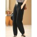 Plus Size Solid Black Elastic Waist Drawstring Pockets Beam Pants Summer