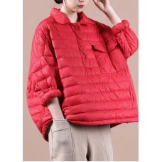 Elegant plus size down jacket overcoat red lapel pockets goose Down coat