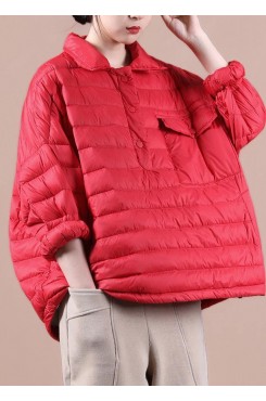 Elegant plus size down jacket overcoat red lapel pockets goose Down coat