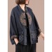 Boho Black Button Embroideried Pockets Fall Denim Jackets