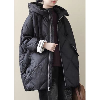 Boho Black Long Puffer Jackets Plus Size Winter Warm Cotton Blend Coats