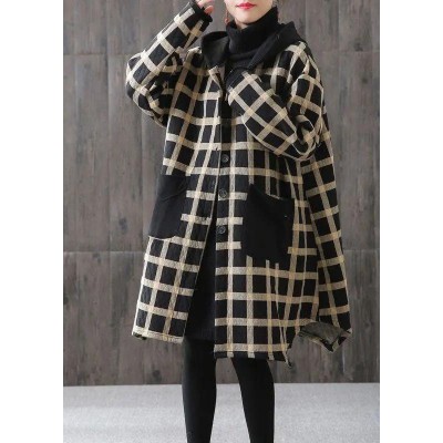 Women Plaid Pockets Button Fall Thick Hoodies Outwear Long sleeve