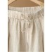 Simple Linen Color Elastic Waist Drawstring Pockets Solid Color Linen Harem Pants Summer