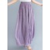 Bohemian Purple Elastic Waist Linen Wide Leg Pants Summer