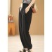 Plus Size Solid Black Elastic Waist Drawstring Pockets Beam Pants Summer